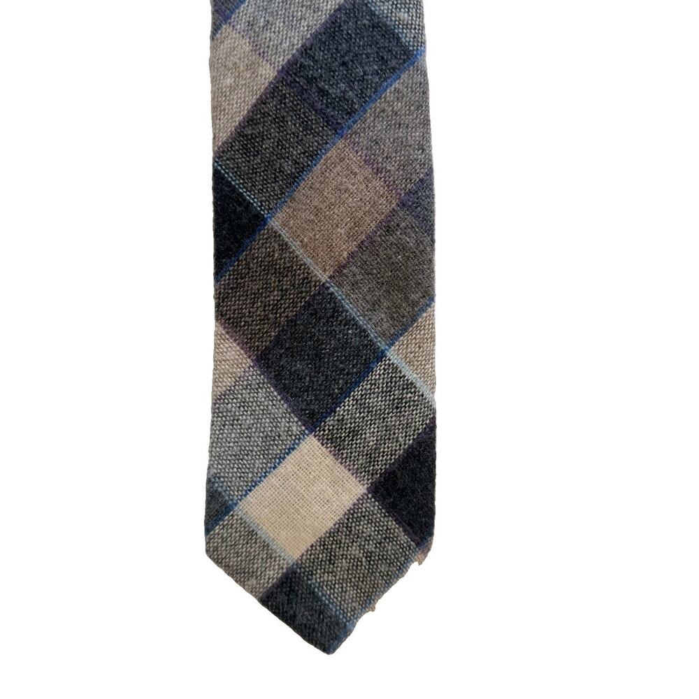 Henry Grethel Grey Plaid Check Wool Blend Neck Tie Heather Mist Italy 3 x 54